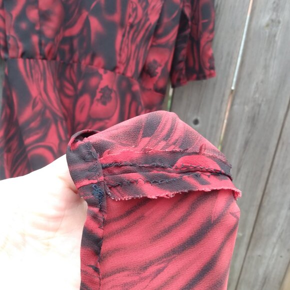 Amish Mennonite Cape Dress 36.5"B 29"W Red Black Modest Handmade - Picture 4 of 15